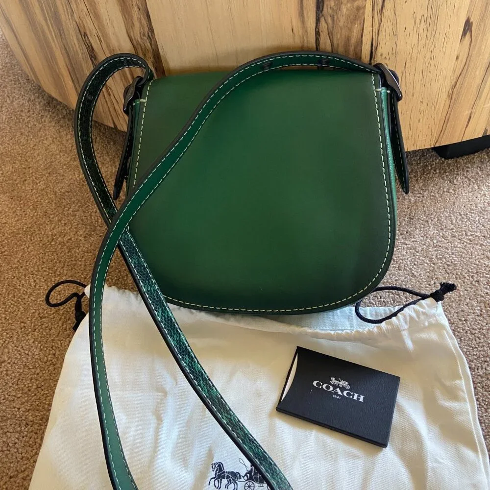 NEW~Coach 1941 58967 Saddle Bag 23 Python Snake STRAP~GREEN - Picture 3 of 7